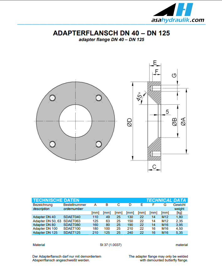 ASA SDAET80 Weldable Adapter Flange DN 80