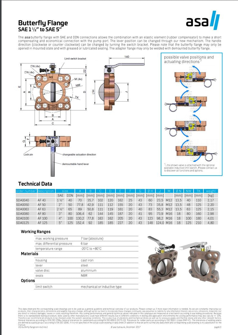 ASA SAE 5" -DIN125 -AF125 Butterfly Flange / Valve SDA0125 - Unwin Hydraulic Engineering