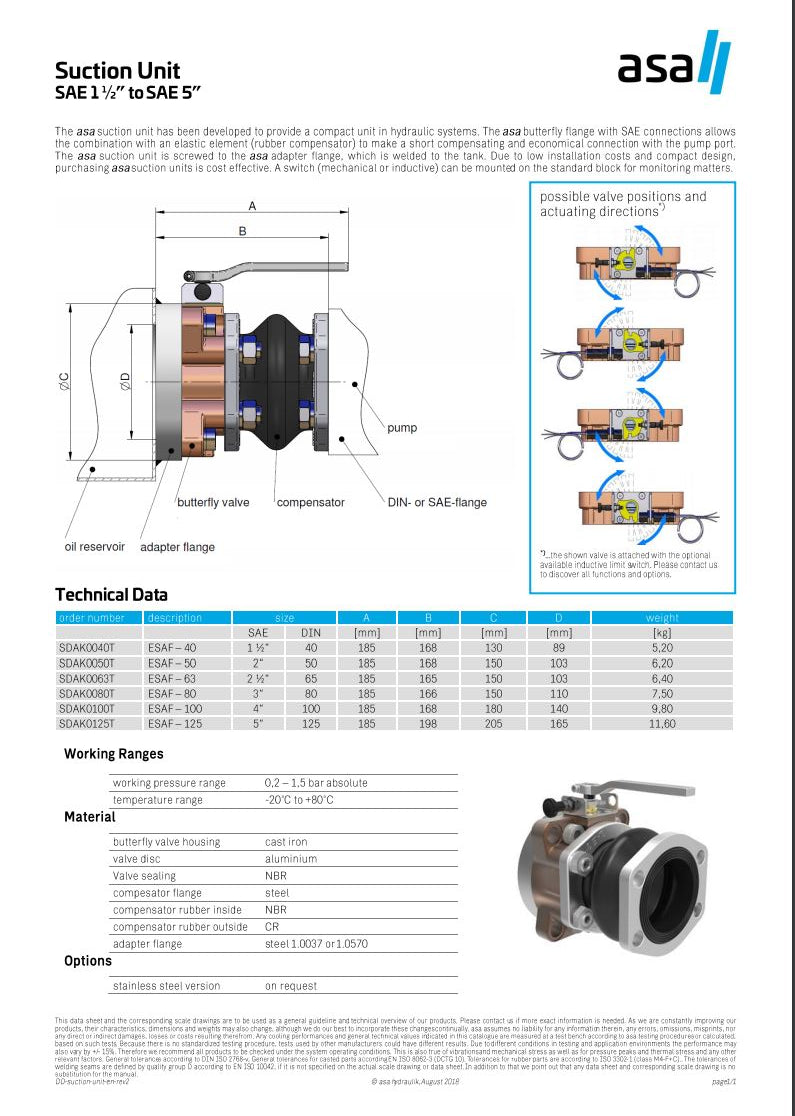 ASA SAE 1 1/2" -DIN40 -AF40 Butterfly Suction unit SDAK0040T - Unwin Hydraulic Engineering