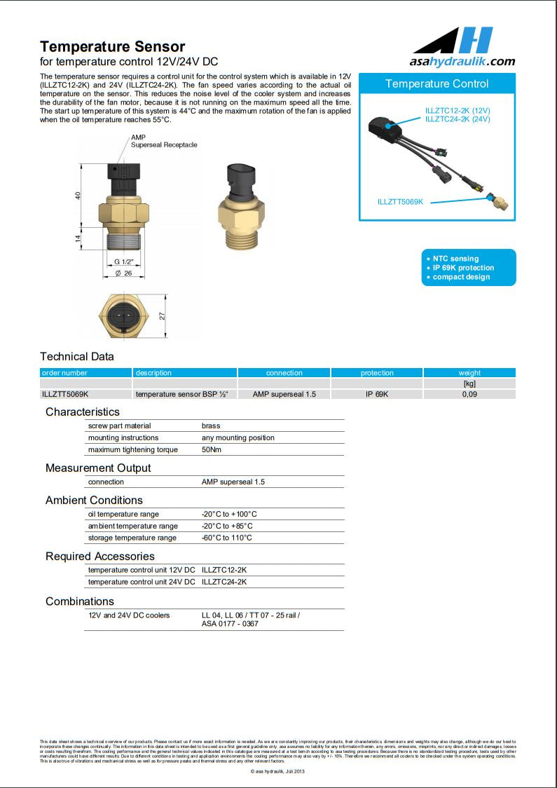 ASA ILLZTT5069K 50 Deg Temperature Sensor - Unwin Hydraulic Engineering
