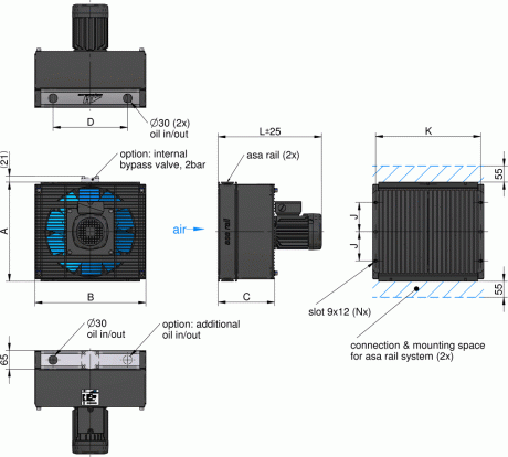 TT 11 rail AC Oil Air Blast Oil Cooler TT11RA44 - Unwin Hydraulic Engineering