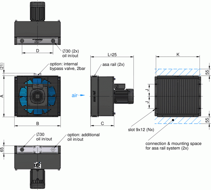 TT 07 rail AC Oil Air Blast Oil Cooler TT07RA25 - Unwin Hydraulic Engineering