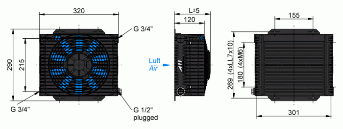 LL06 L DC Oil Air Blast Oil Cooler ASATT06GD03 12 Volt DC - Unwin Hydraulic Engineering