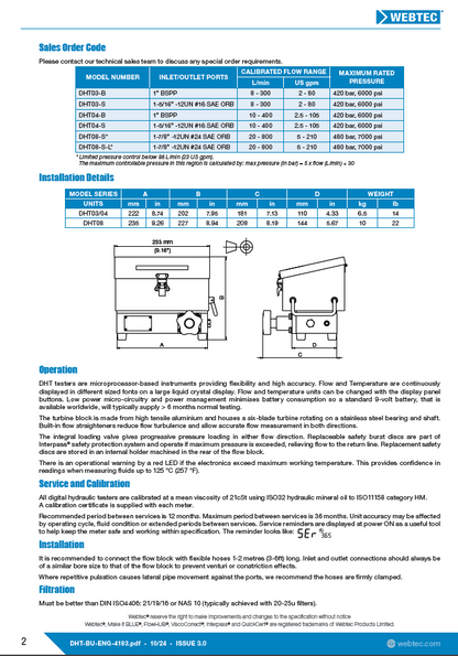 Webtec DHT03-B Digital Hydraulic Test Unit 10-300 L/min