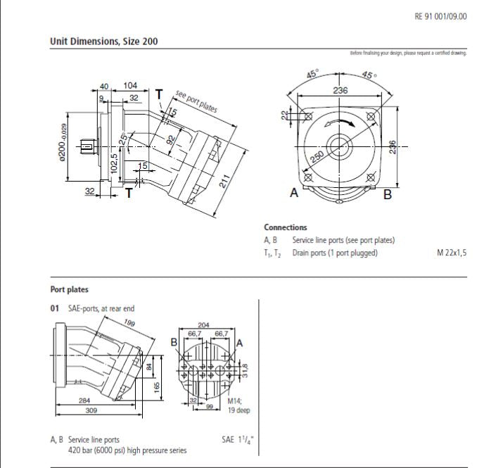 A2FM200/6.1WPAB016 REXROTH BRUNENINGHAUS HYDROMATIK PISTON MOTOR