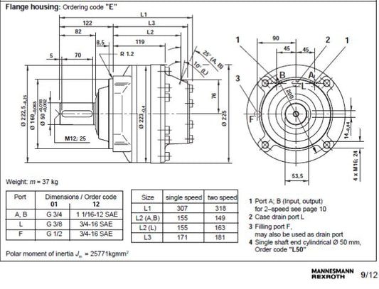 MCR5E820L50Z30AOM 820cc/rev Hydraulic motor