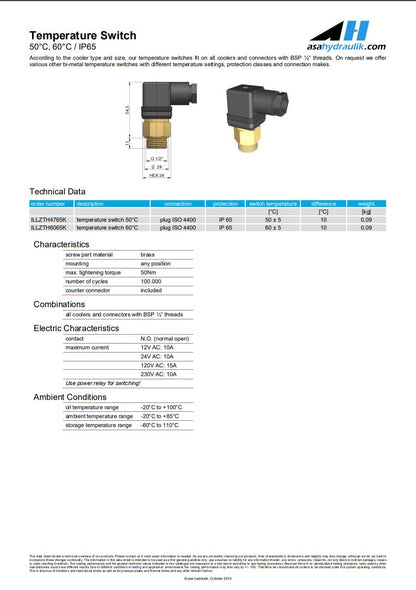 ASA  ILLZTH6065K 60 Deg Temperature Switch - Unwin Hydraulic Engineering