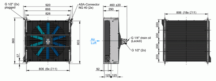 ASA0567 Hydraulic motor Air Blast Oil Cooler ASA0567AH11 0.78KW - Unwin Hydraulic Engineering